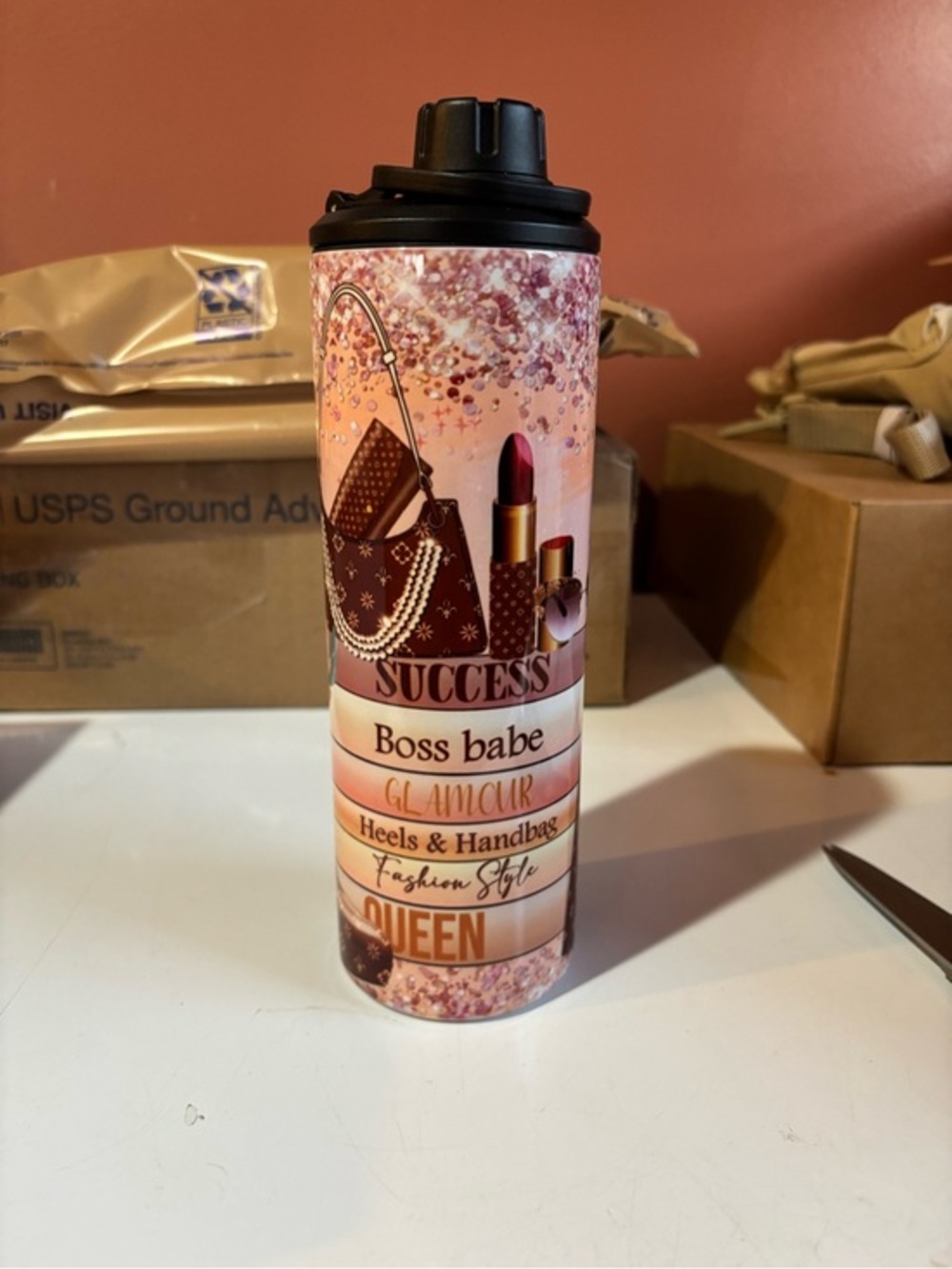 Pink 'Boss Babe' Glamour Travel Tumbler - Success Design 16oz NWOT